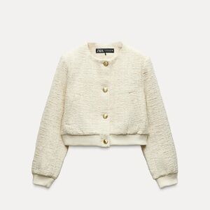 NWT Zara Textured Weave Bomber Jacket